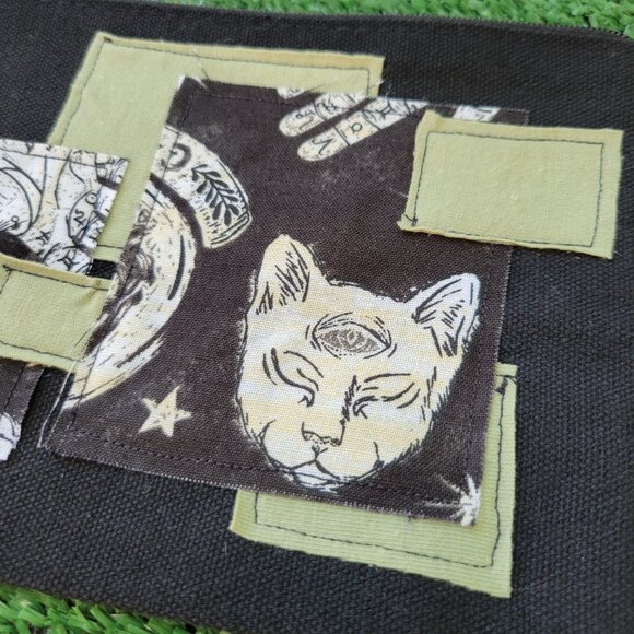 Handmade Black Zippered Halloween Patchwork Canvas Bag - Picture 2 of 5